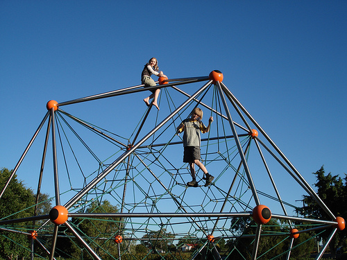 Finnegan and Mietta and the climbing frame