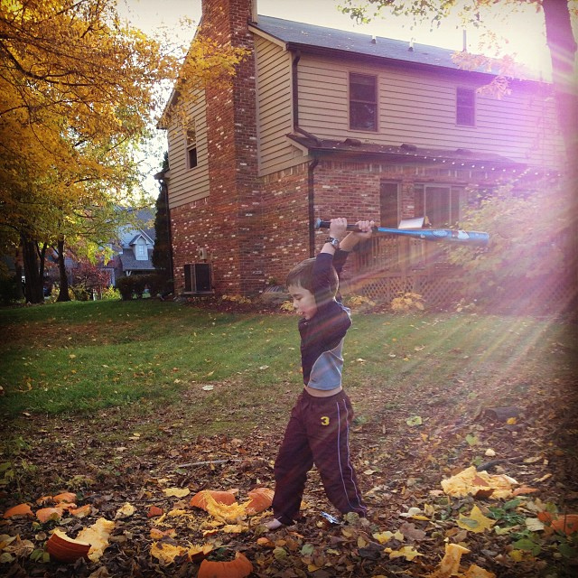 Operation Pumpkin Massacre Boy vs. pumpkin. Boy wins.