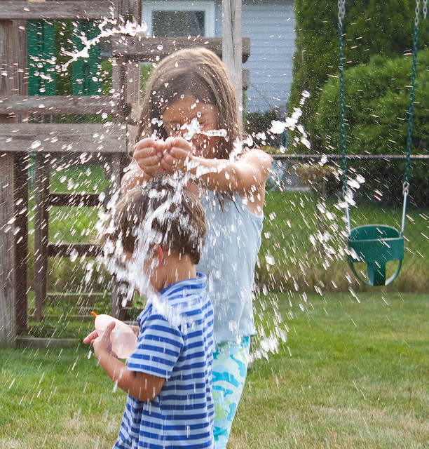Water balloon fight via The Risky Kids Water balloon fight via The Risky Kids
