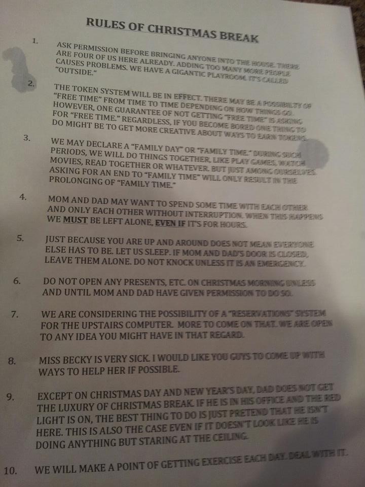 Christmas break rules